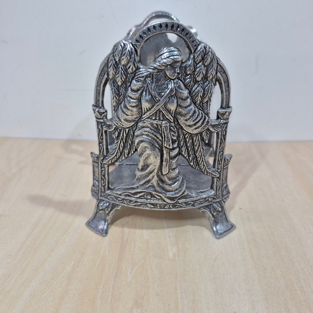 Carson 1996 Angel Candle Holder Pewter‎ Tone Metal Display Stand